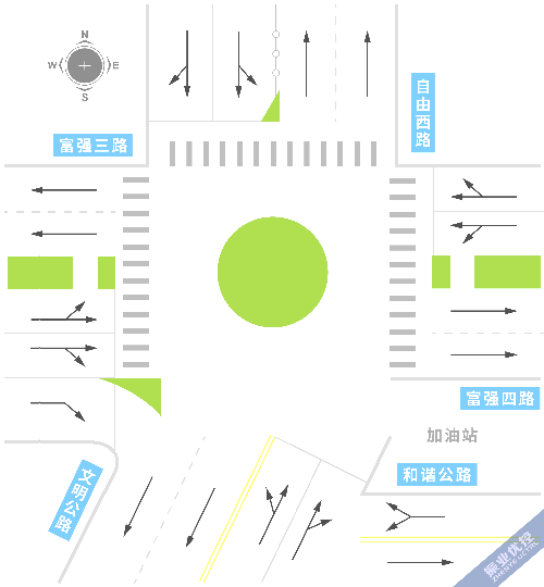 圖4 西進(jìn)口部分右轉(zhuǎn)車輛與南進(jìn)出口車輛產(chǎn)生沖突