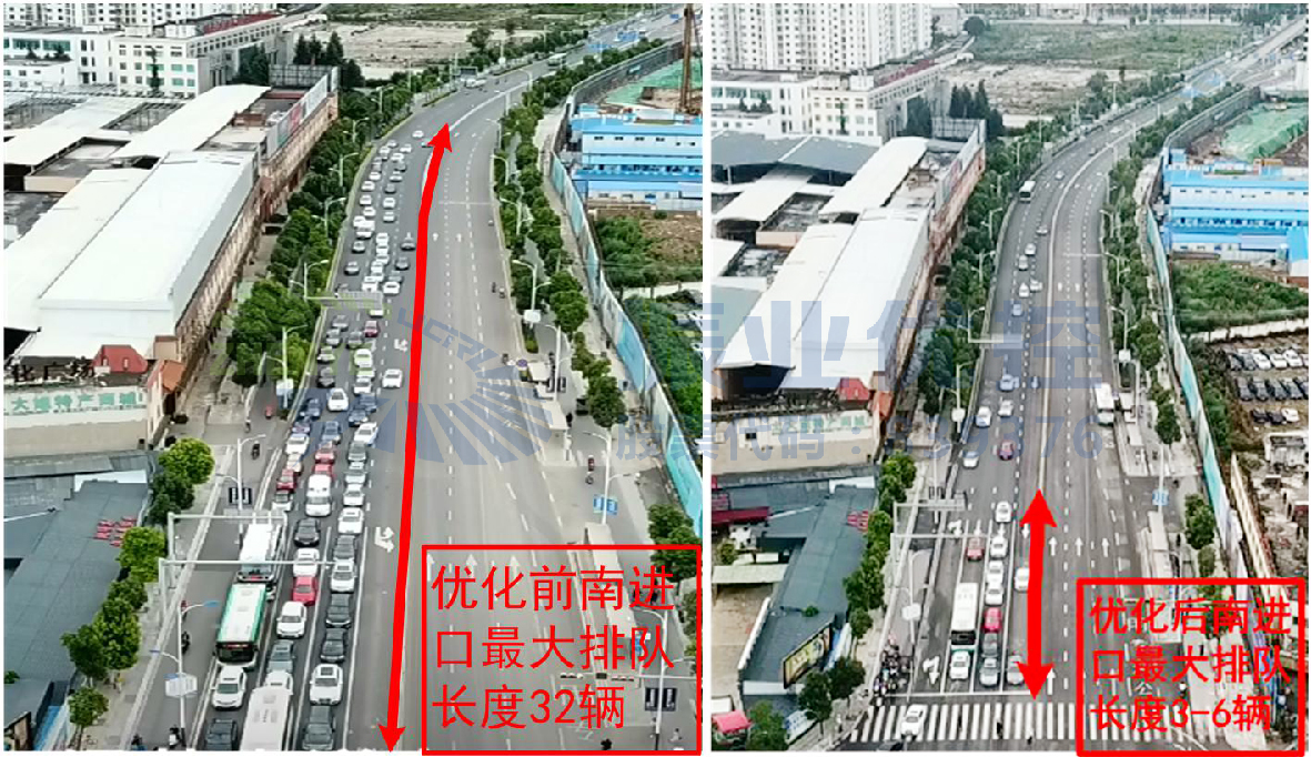 圖9 早高峰優(yōu)化前后南進(jìn)口排隊(duì)長(zhǎng)度